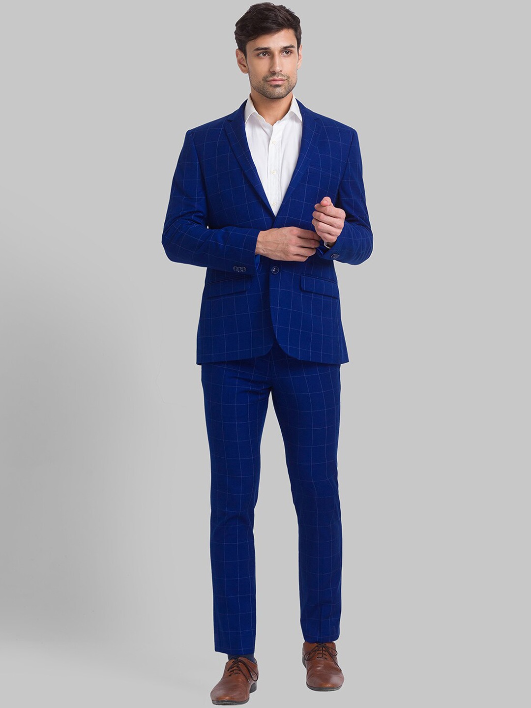 

Park Avenue Men Checked Super Slim Fit 2 Piece Formal Suit, Blue