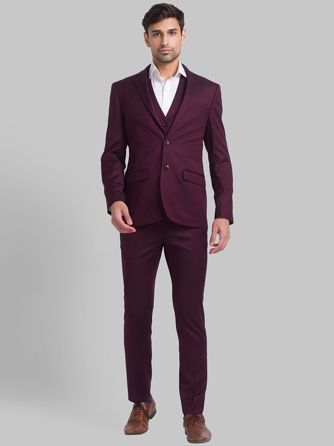 

Park Avenue Men Super Slim-Fit Single Breasted Three-Pieces Formal Suits, Purple