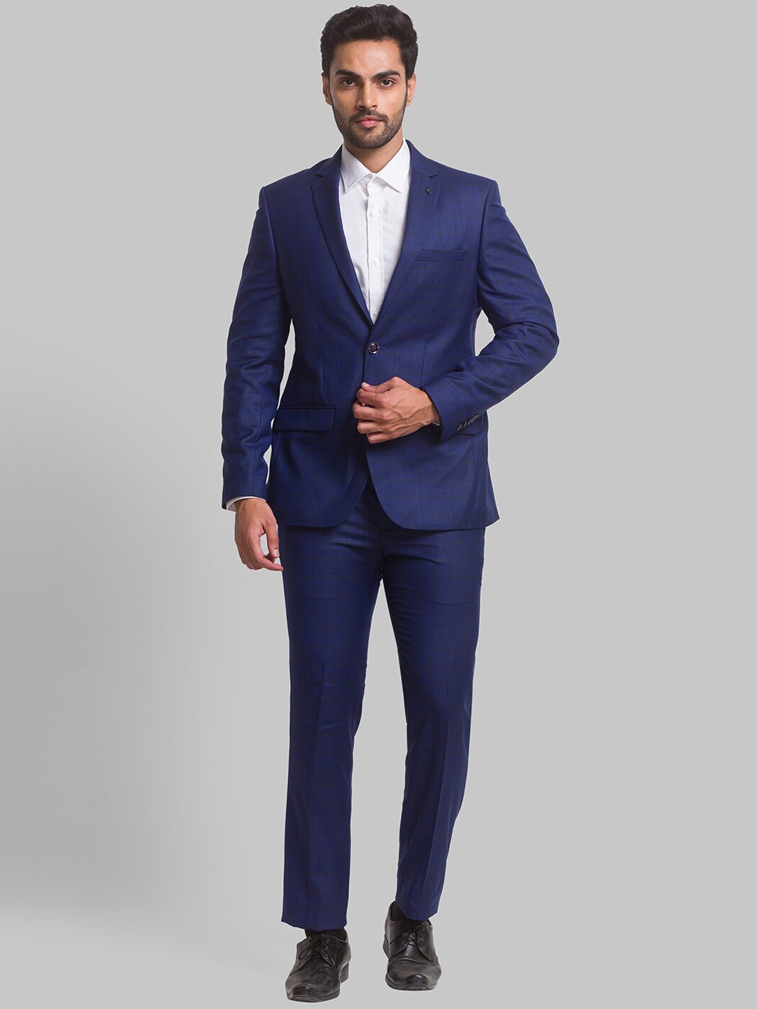 

Park Avenue Men Checked Single-Breasted Super Slim-Fit 2-Piece Formal Suit, Blue