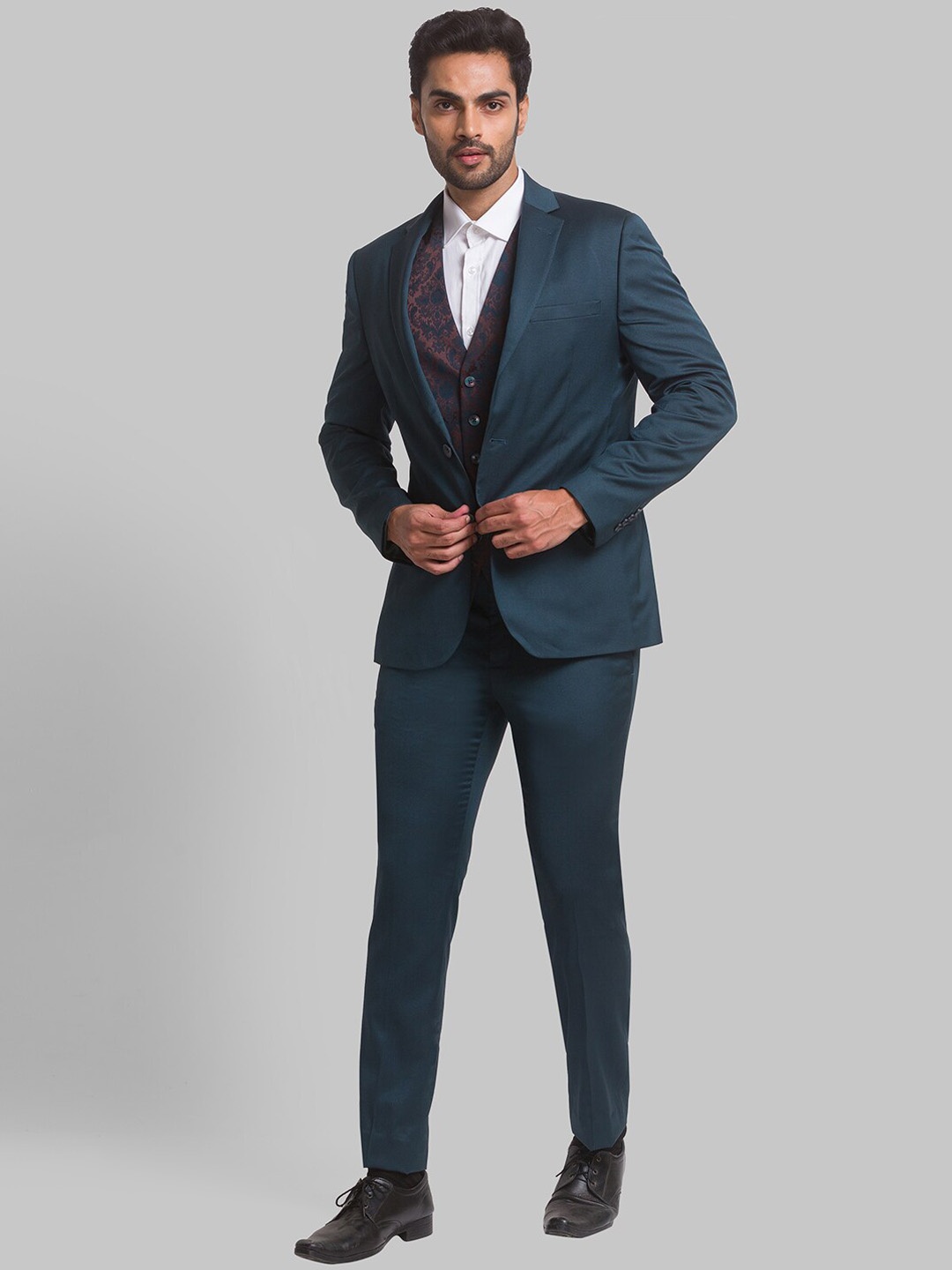 

Park Avenue Men Self Design Super Slim Fit Single-Breasted Three-Piece Formal Suit, Blue
