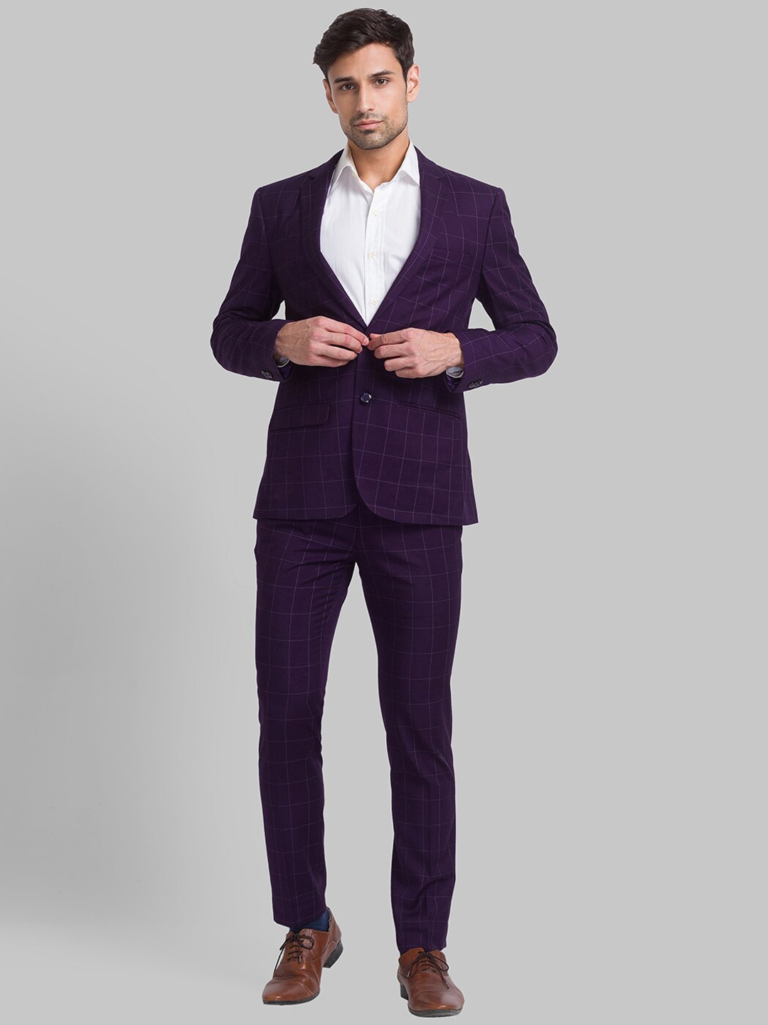 

Park Avenue Men Single-Breasted Super Slim-Fit 2-Piece Formal Suit, Purple