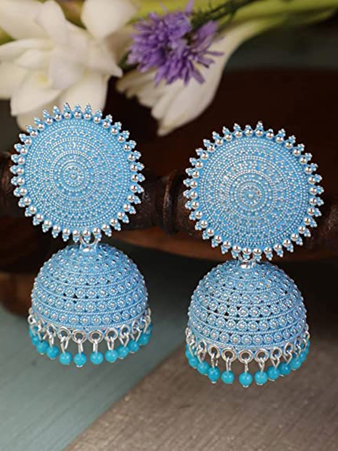 

VAGHBHATT Silver Plated Classic Jhumkas Earrings, Blue