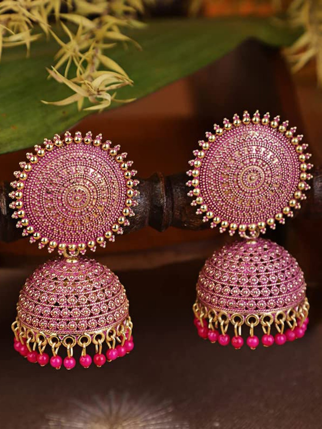 

VAGHBHATT Classic Jhumkas Earrings, Pink