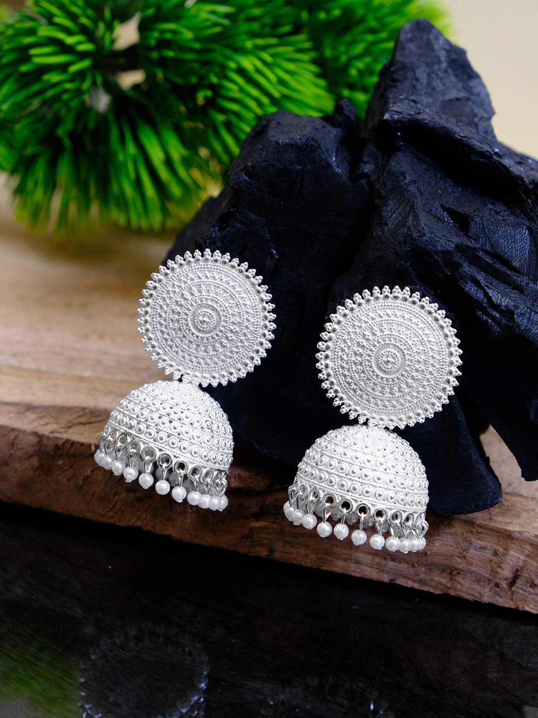 

VAGHBHATT Silver Plated Classic Jhumkas Earrings, White