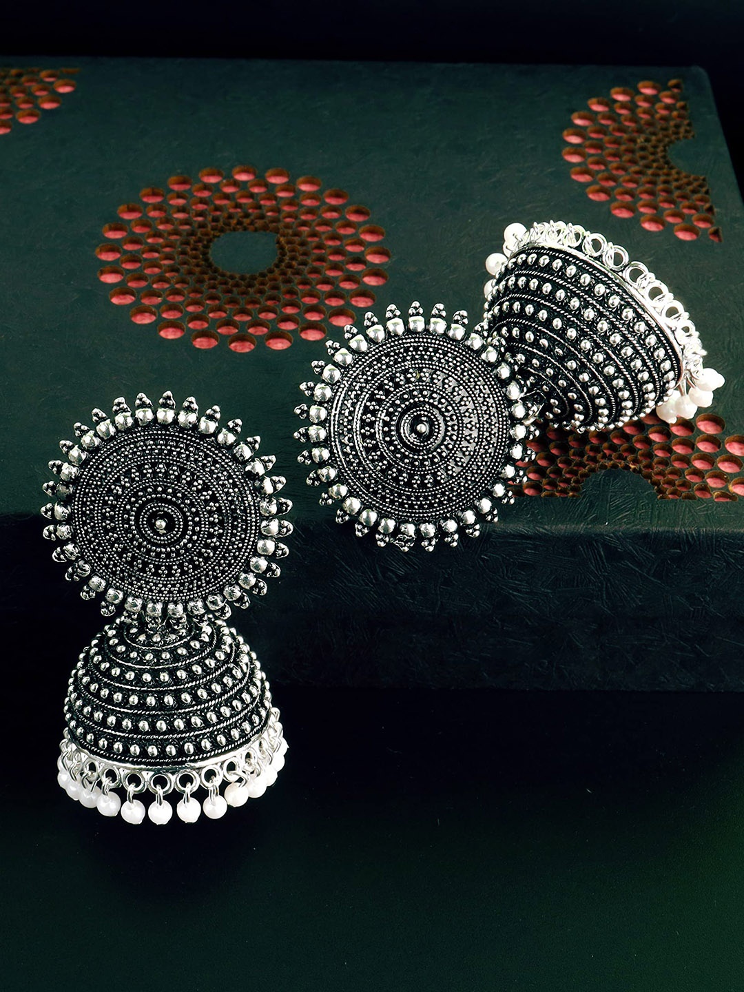 

VAGHBHATT Silver Plated Classic Jhumkas Earrings, Black