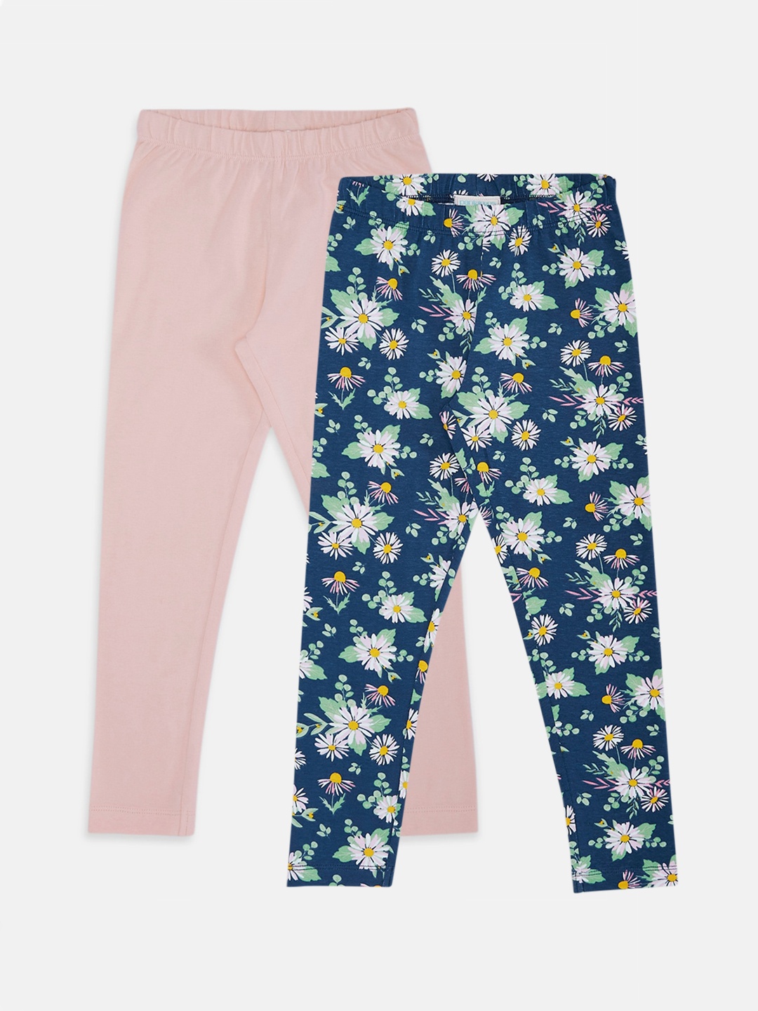 

Pantaloons Junior Girls Pack Of 2 Self-Designed Ankle-Length Leggings, Blue