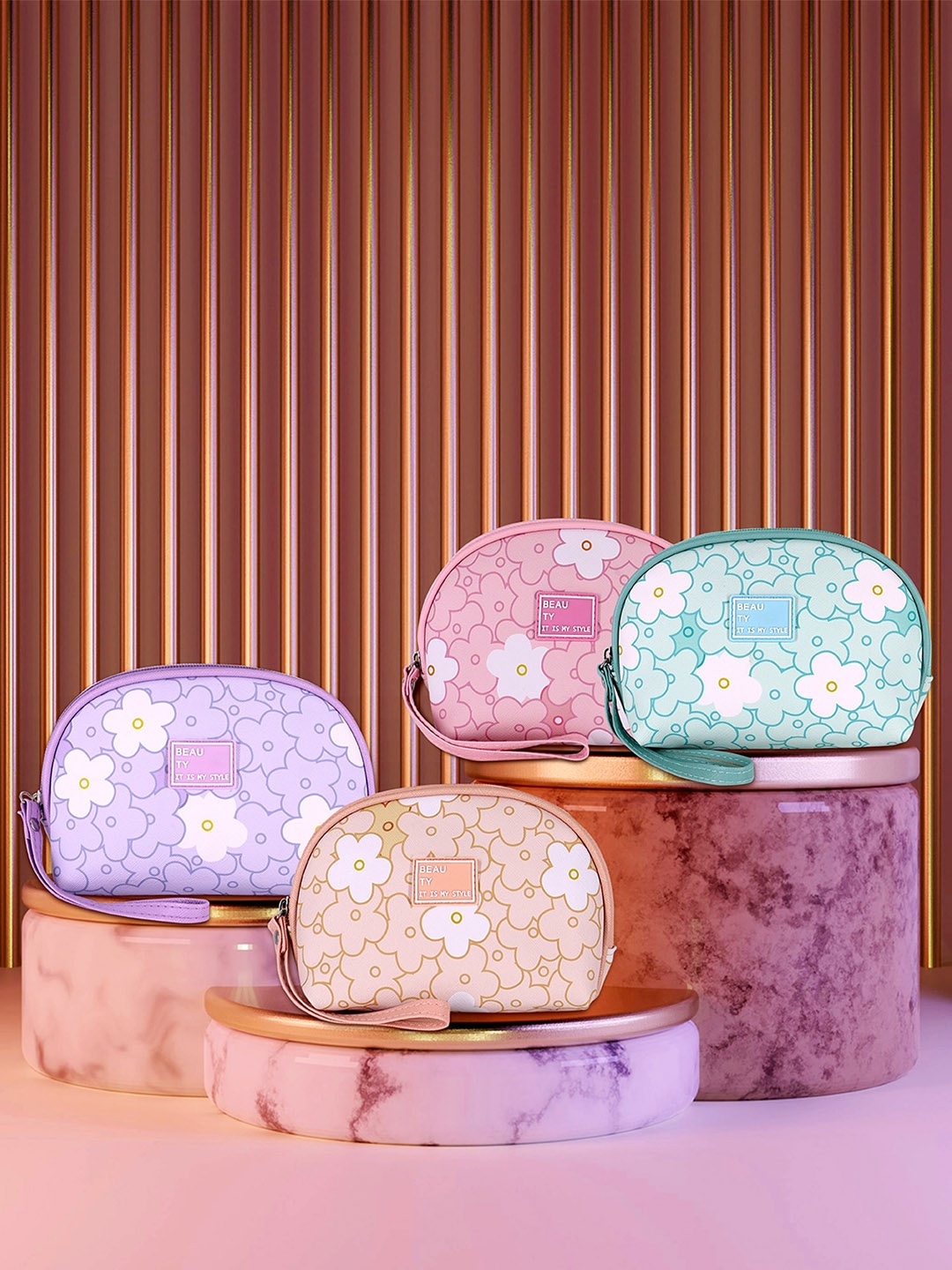 

NFI essentials Set of 3 Printed Makeup Pouch, Purple