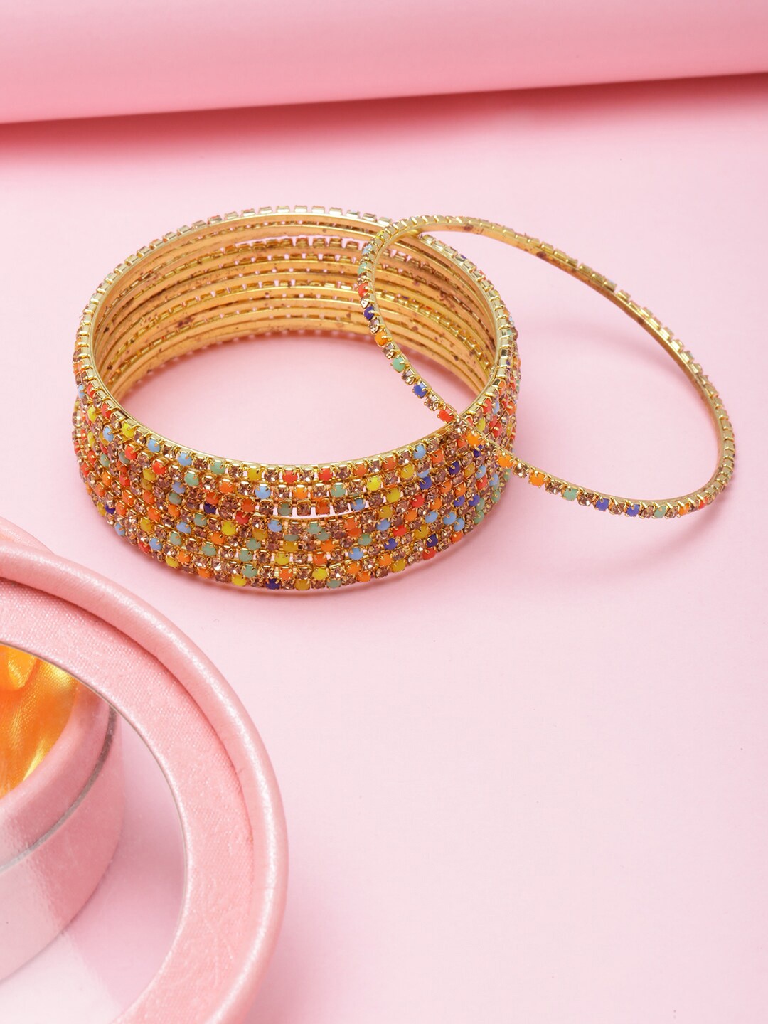 

Anouk Set of 12 Gold-Plated Stone Studded Ethnic Bangles, Yellow