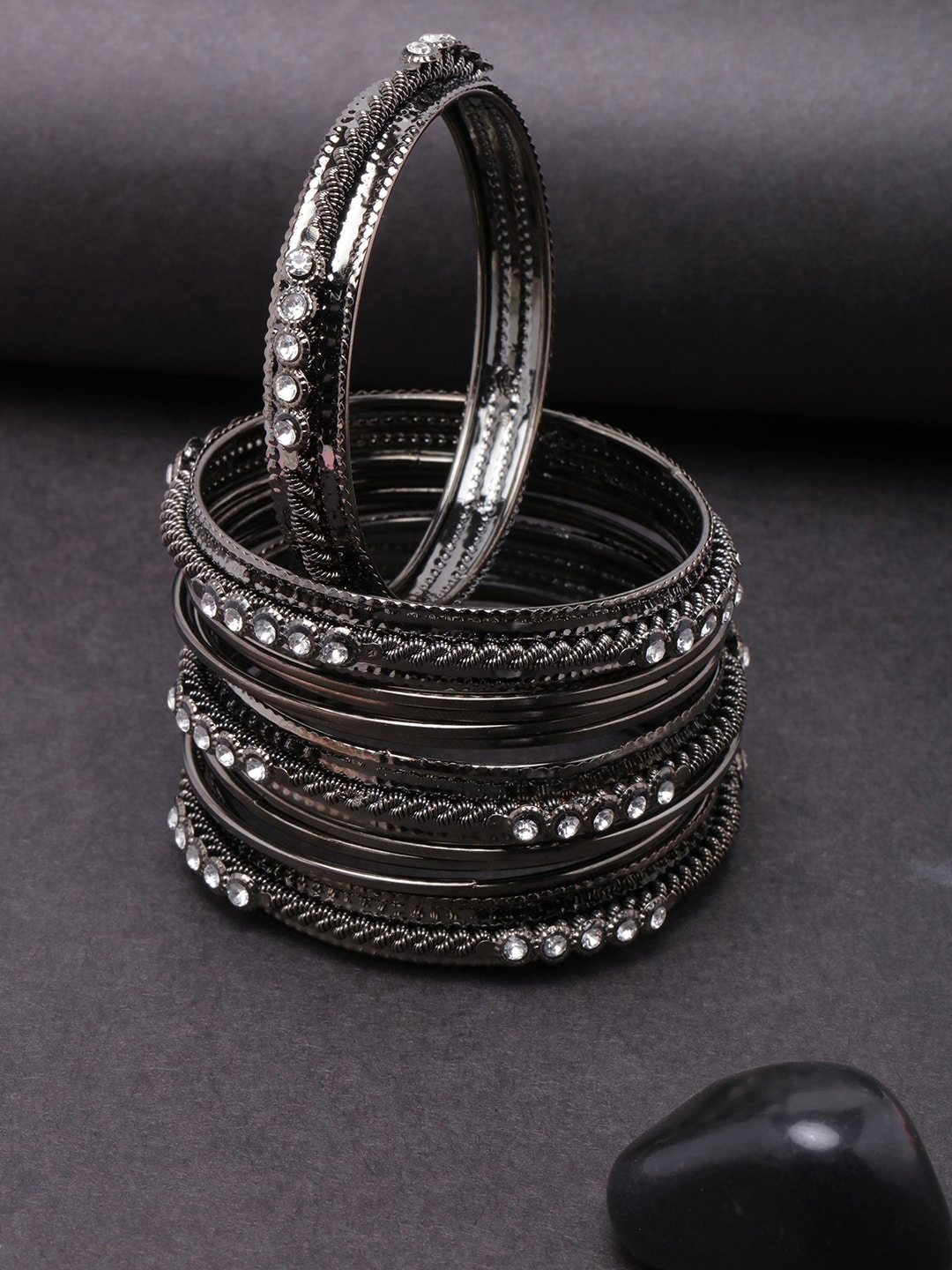 

Anouk Set of 12 Silver-Plated Stone Studded Bangle