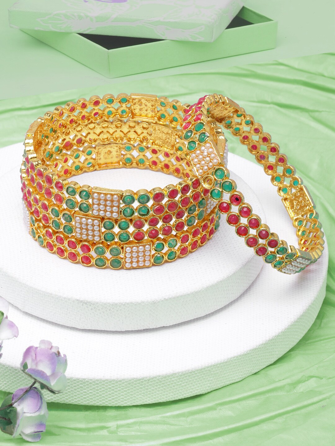 

Anouk Set of 4 Gold-Plated Stone Studded Ethnic Bangles