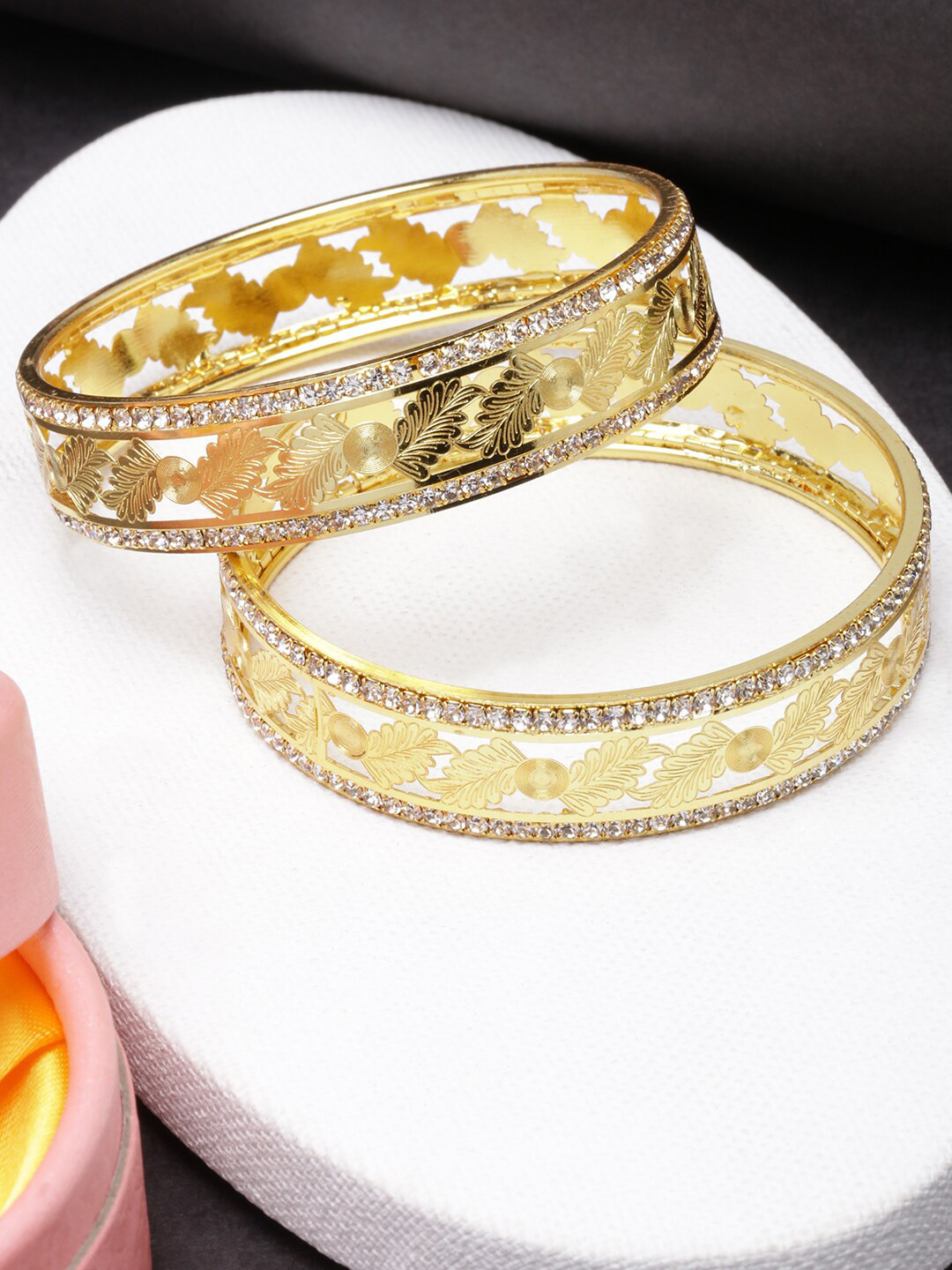 

Anouk Women Set Of 2 Brass Stone Studded Gold-Plated Bangles