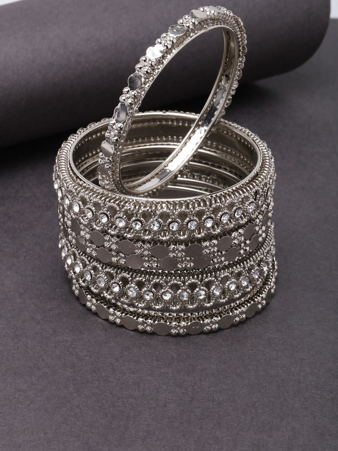 

Anouk Set of 6 Silver-Plated Stone Studded Ethnic Bangles