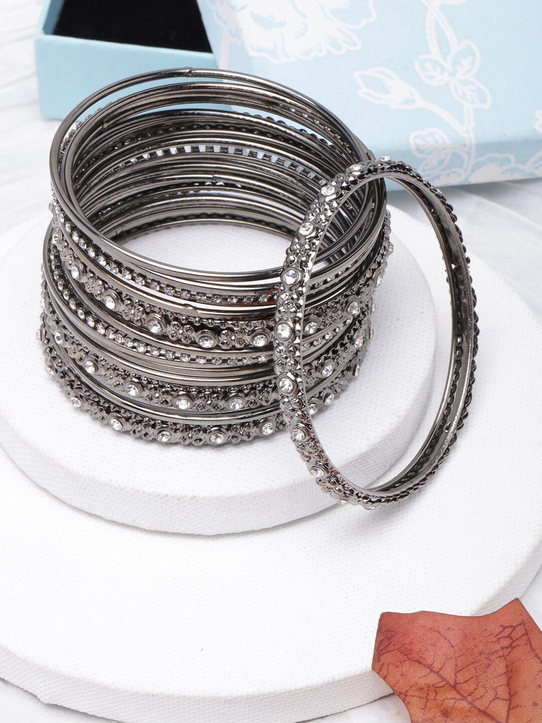 

Anouk Set Of 17 Silver-Plated Stone Studded Bangles, White