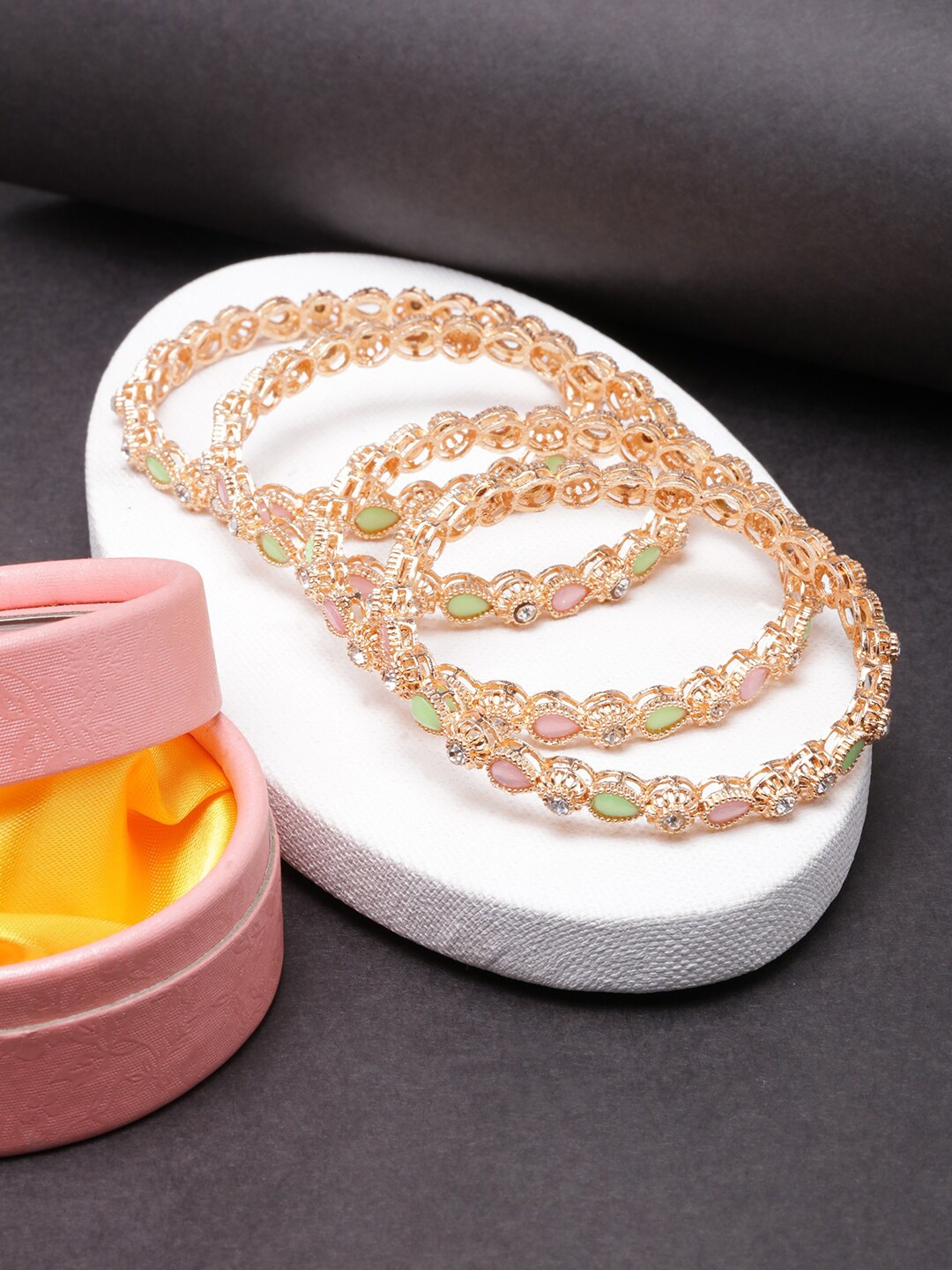 

Anouk Women Set Of 4 Brass Stone Studded Gold-Plated Bangles