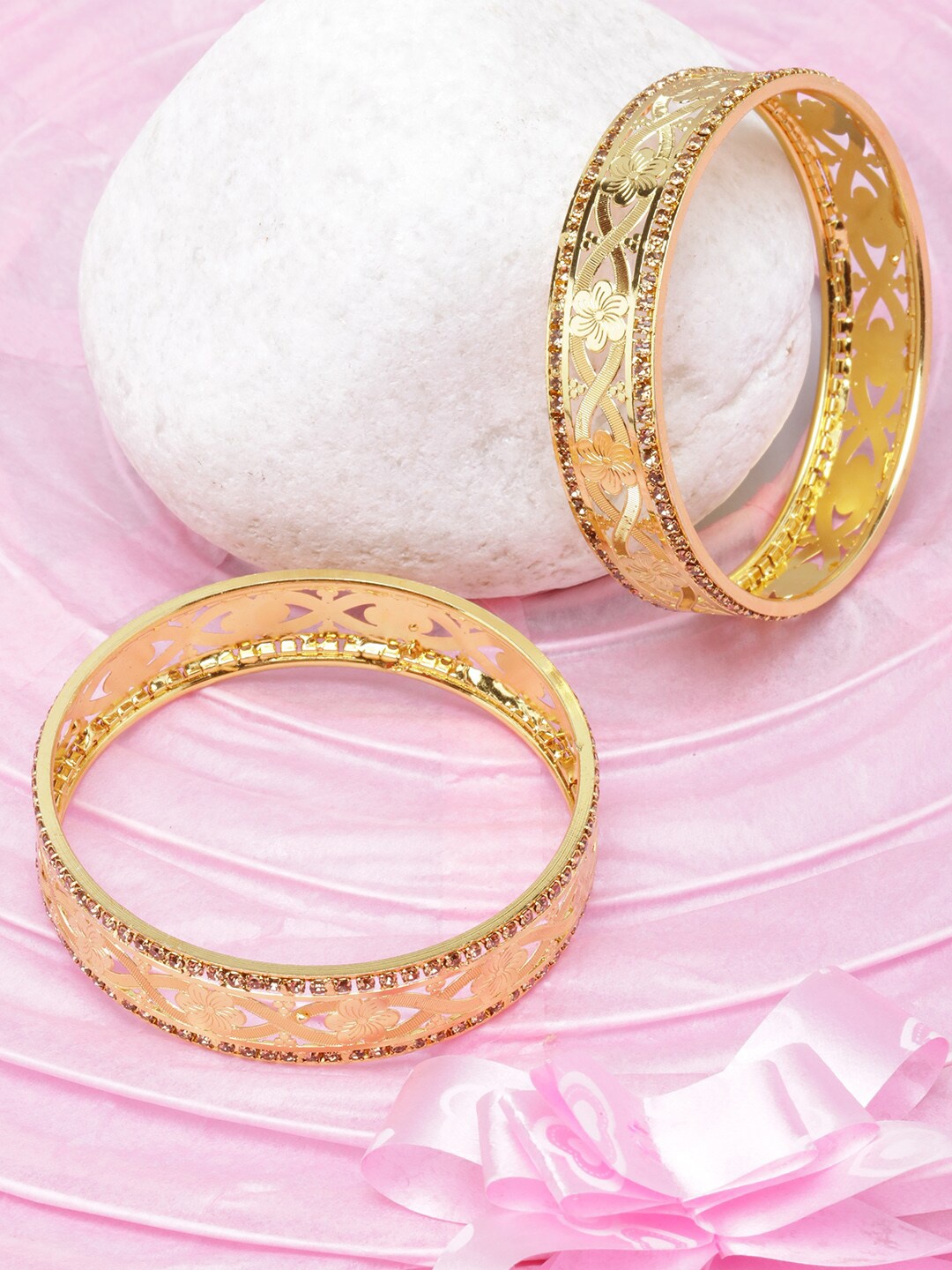 

Anouk Women Set Of 2 Brass Stone Studded Gold-Plated Bangles