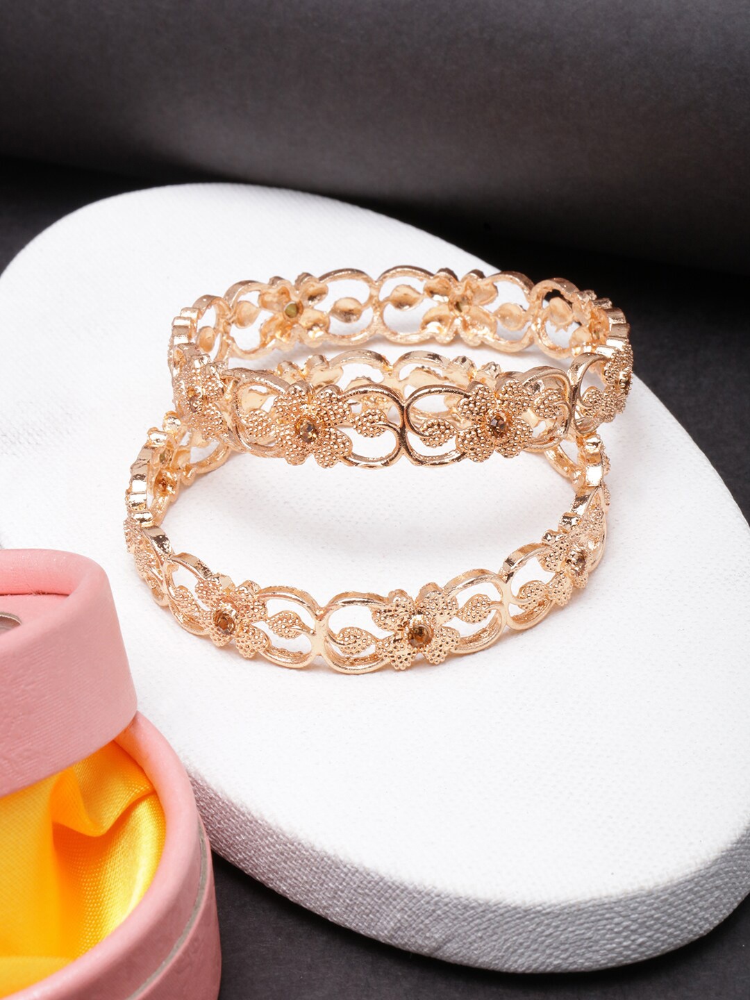 

Anouk Women Set Of 2 Brass Stone Studded Gold-Plated Bangles