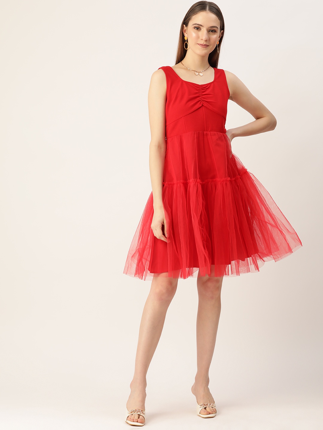 

Antheaa Net A-Line Dress, Red