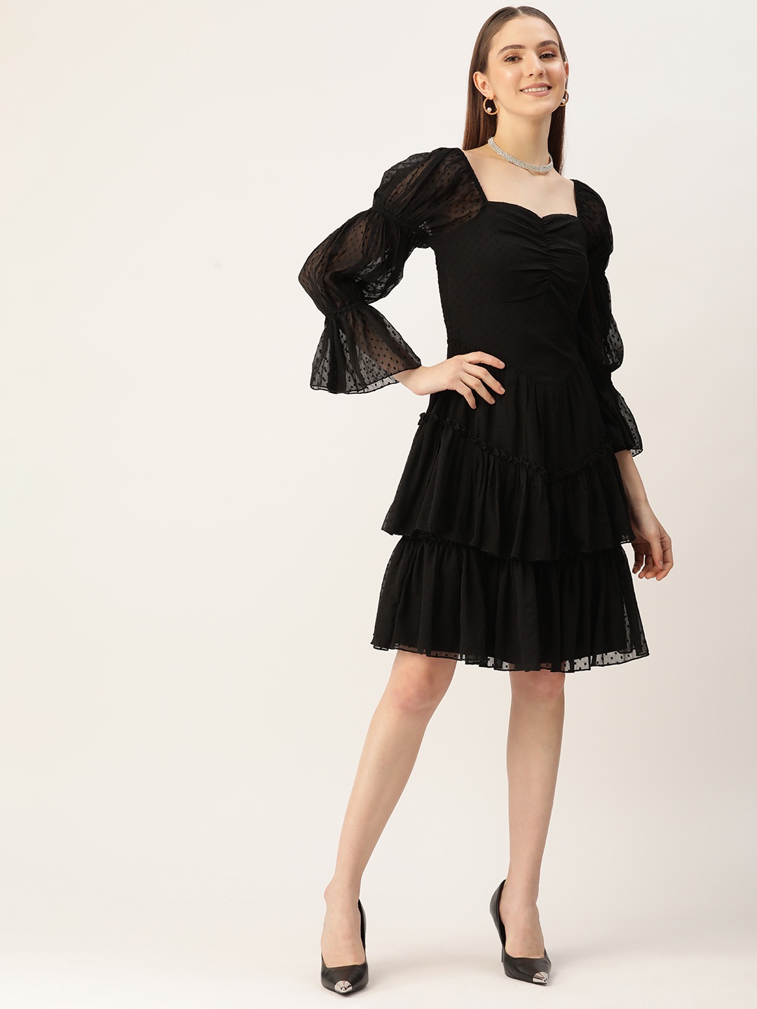 

Antheaa Chiffon A-Line Dress, Black