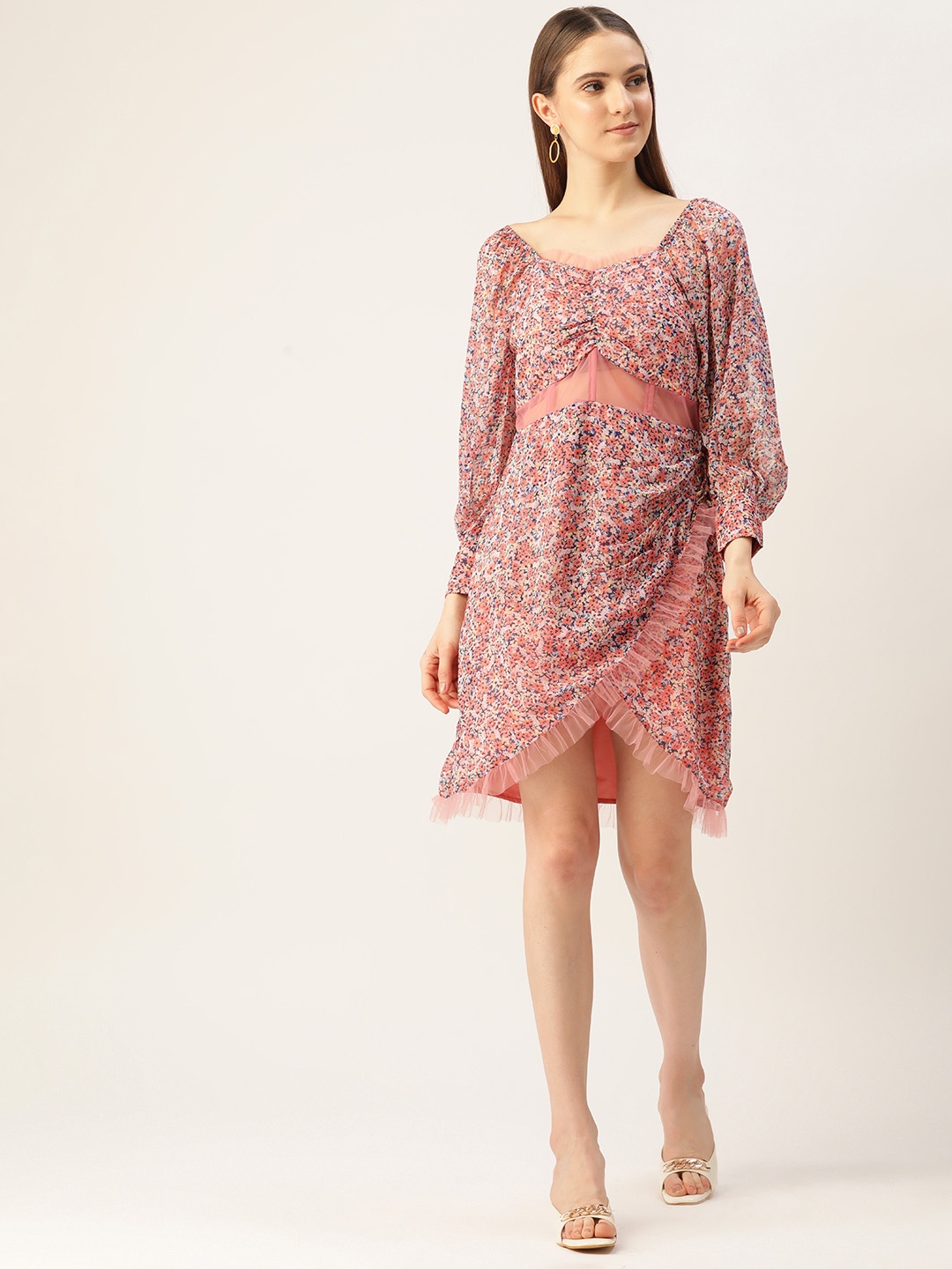 

Antheaa Floral Chiffon A-Line Dress, Peach