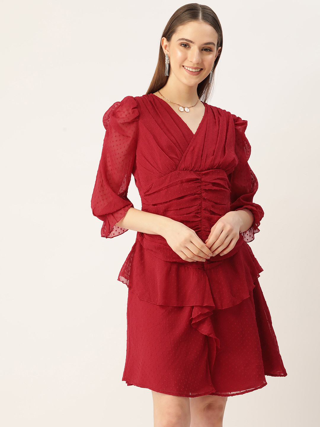 

Antheaa Layered Chiffon Dress, Red