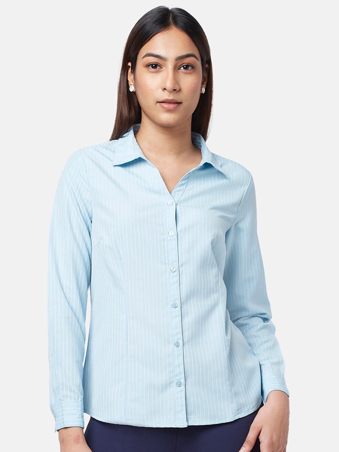 

Annabelle by Pantaloons Women Striped Formal Pure Cotton Shirt, Blue