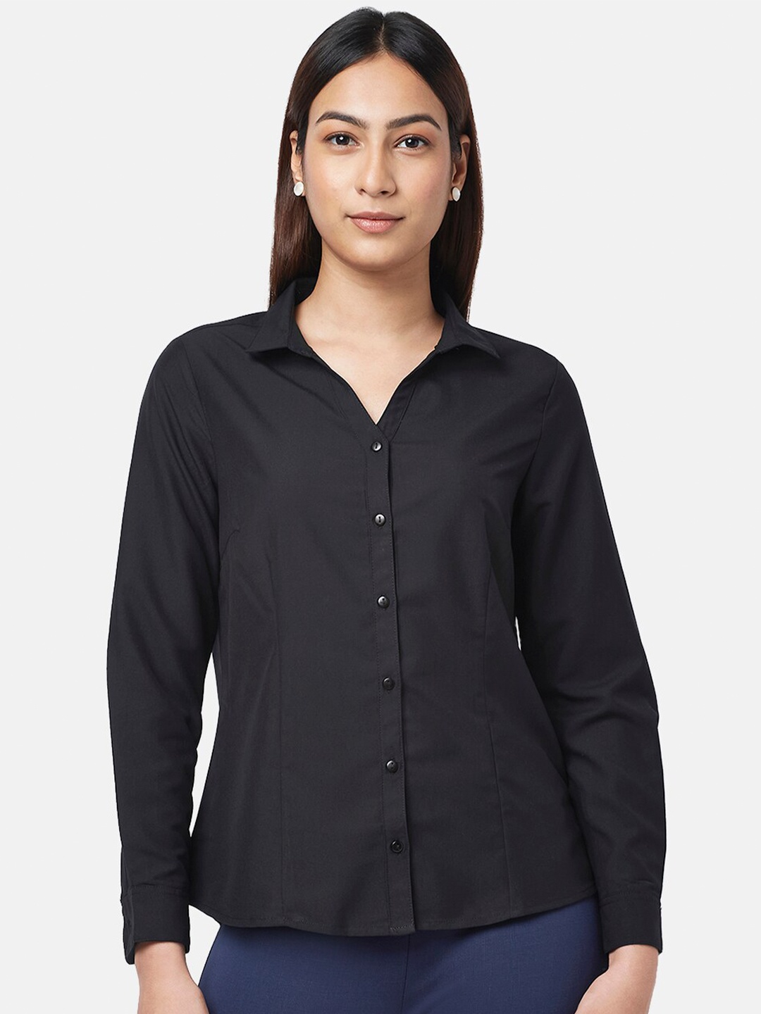 

Annabelle by Pantaloons Women Spread Collar Formal Shirt, Black