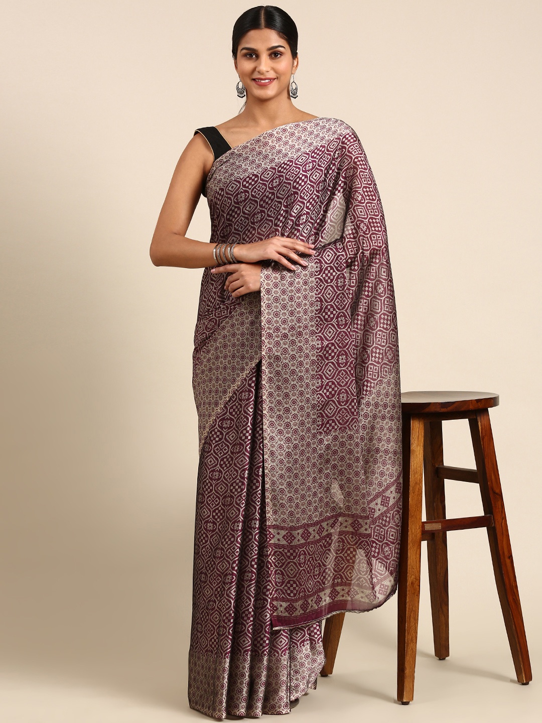 

KALINI Batik Printed Poly Georgette Mysore Silk Saree, Magenta