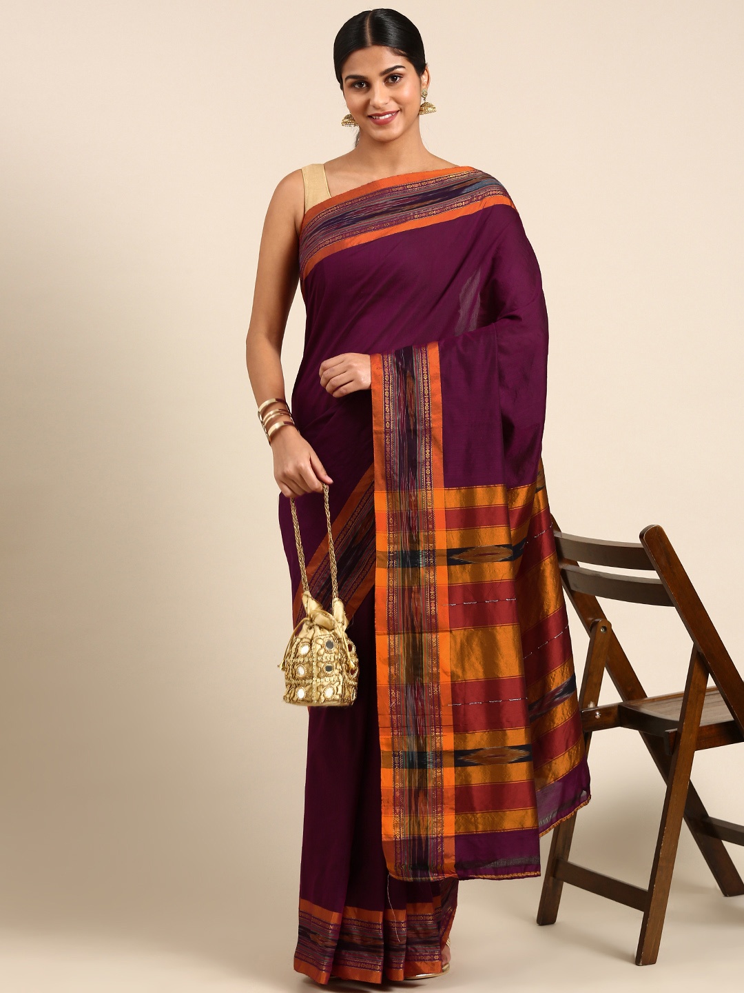 

KALINI Woven Design Zari Pure Cotton Pochampally Saree, Magenta