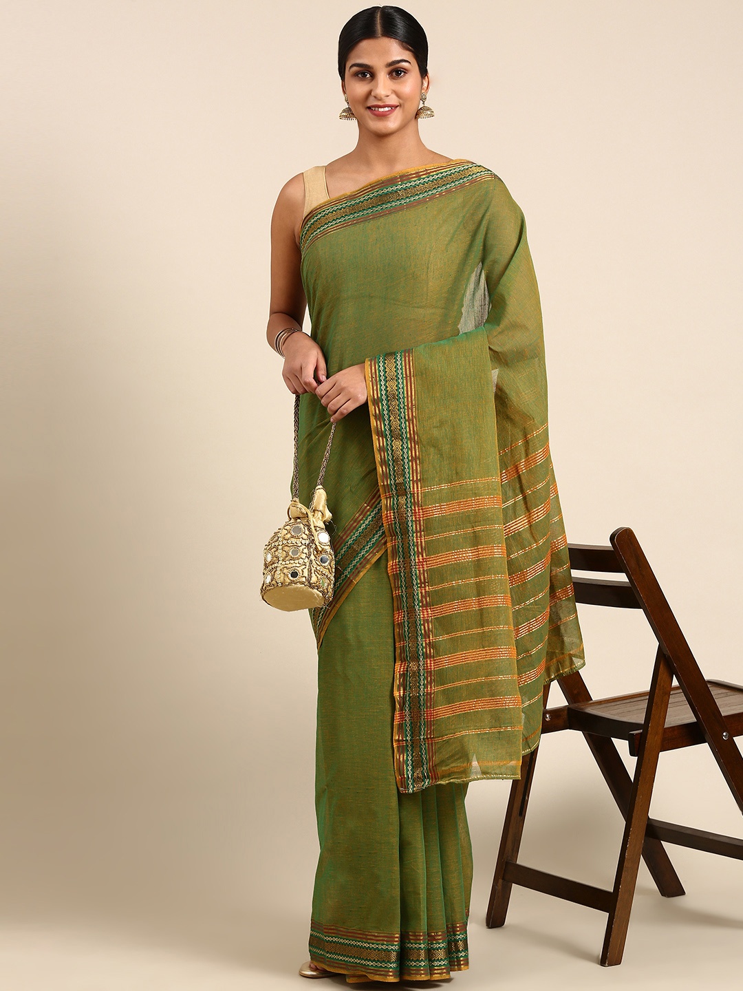 

KALINI Woven Design Zari Pure Cotton Venkatgiri Saree, Green
