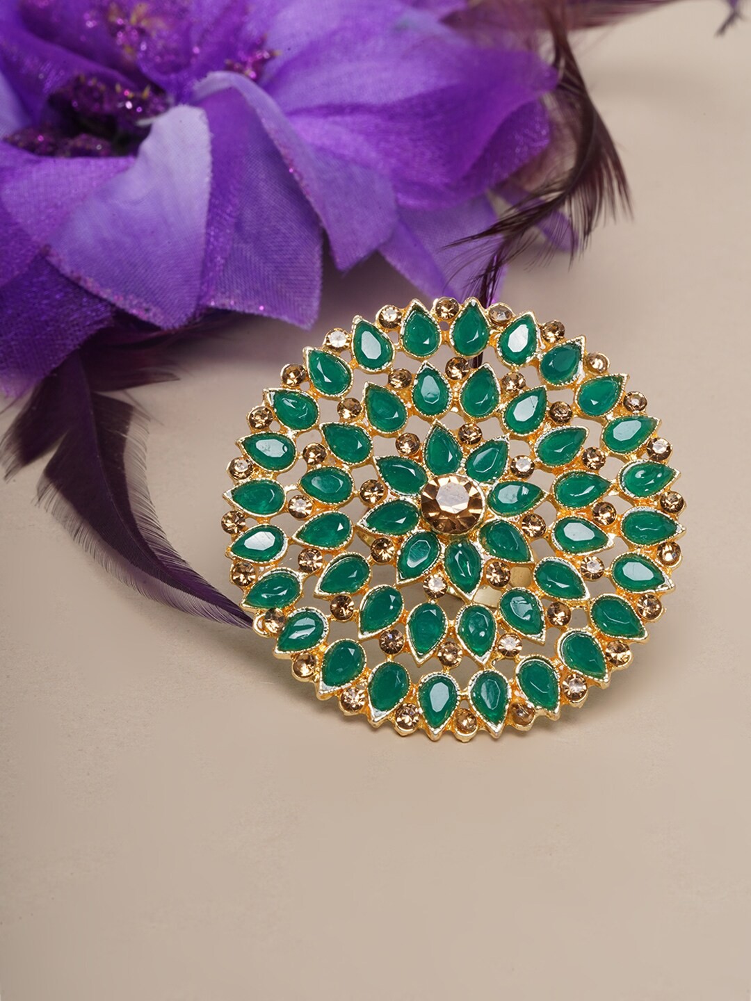 

Anouk Gold-Plated Kundan Stone-Studded Adjustable Finger Ring