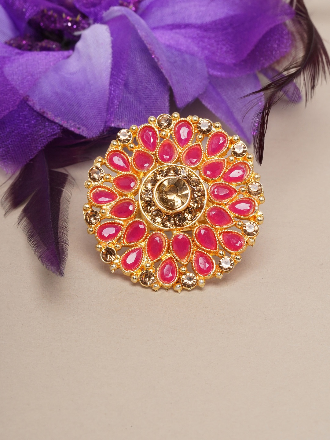 

Anouk Gold-Plated Kundan-Studded Adjustable Finger Ring