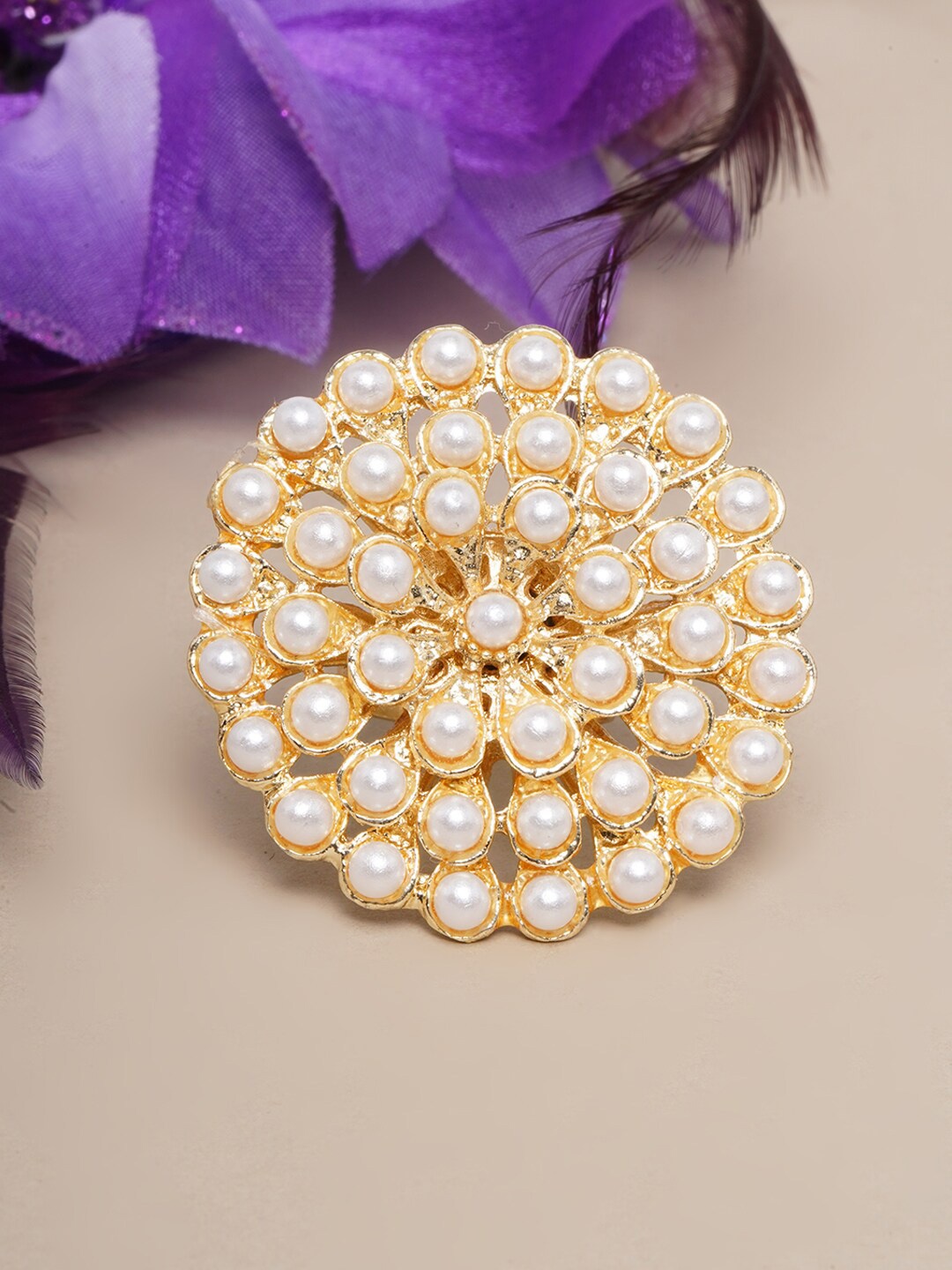 

Anouk Gold-Plated Pearl-Studded Finger Ring