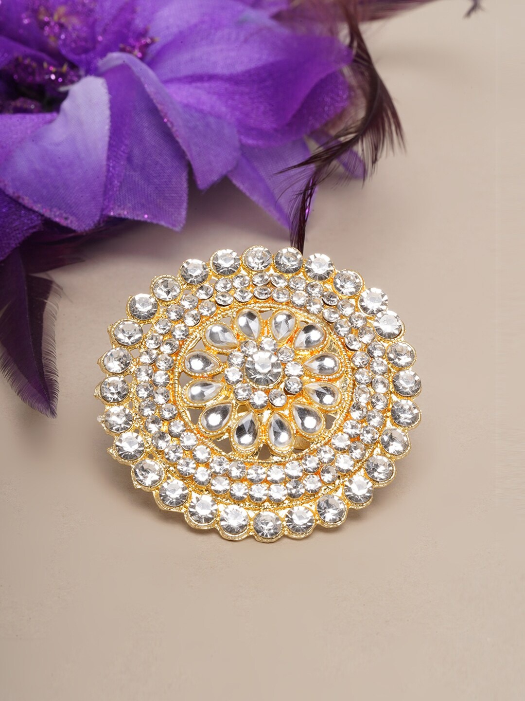 

Anouk Gold-Plated White Kundan Finger Ring