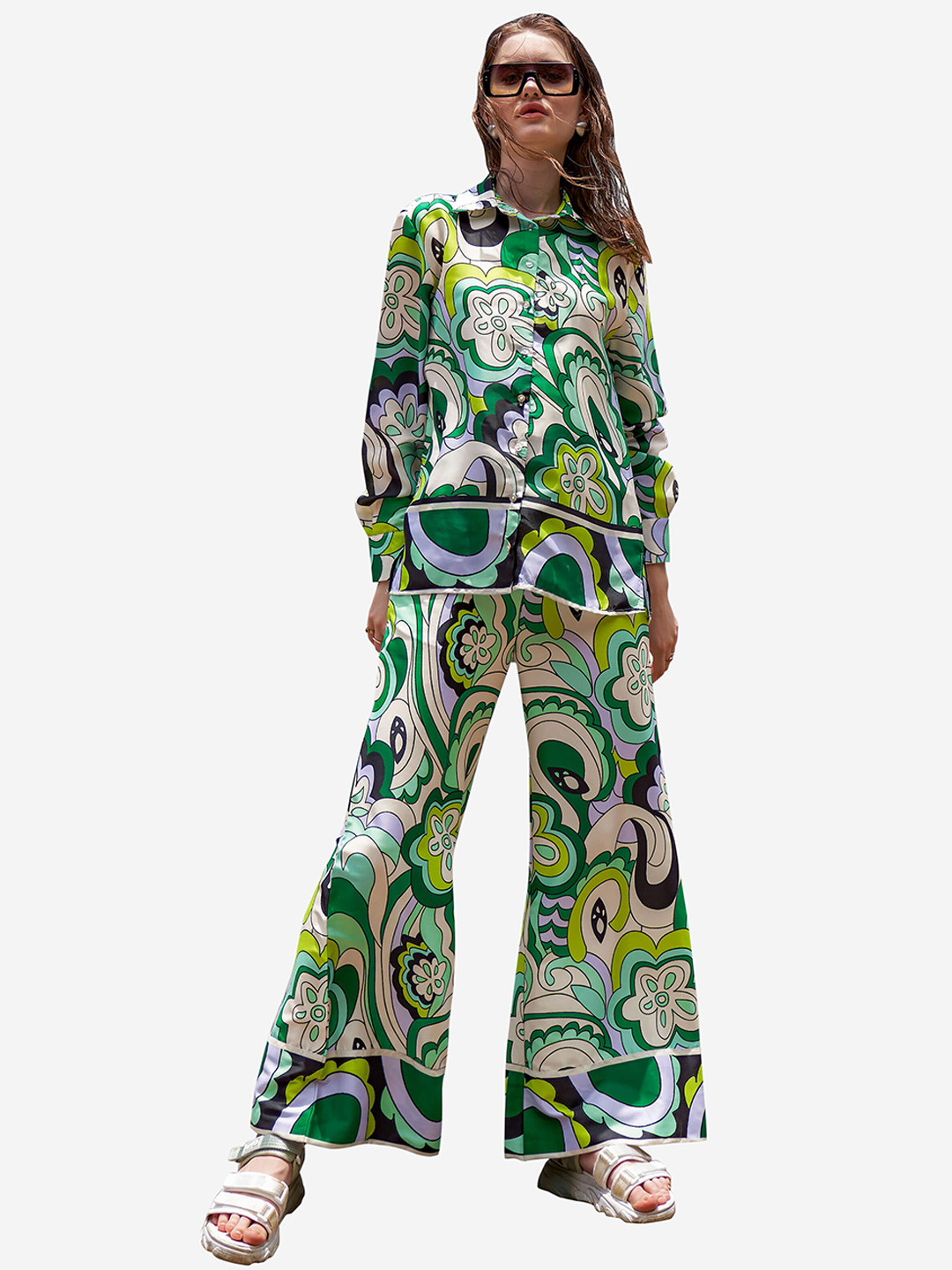 

NEOFAA Women Floral Printed Flared Trouser, White