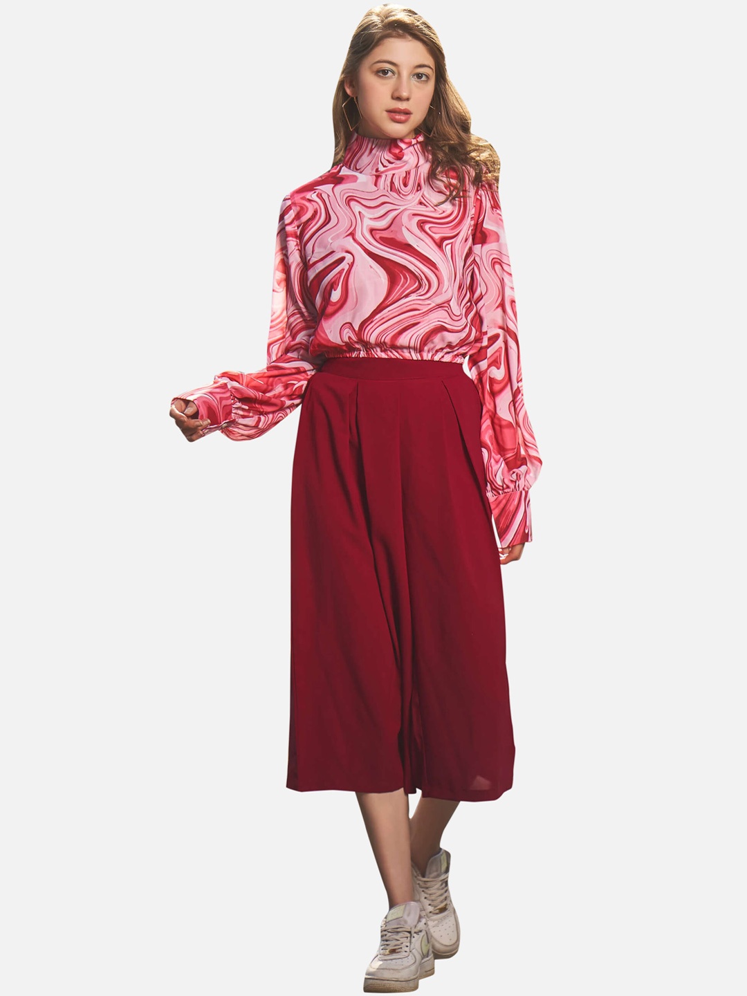 

NEOFAA Women Flared Pleated Culottes, Maroon