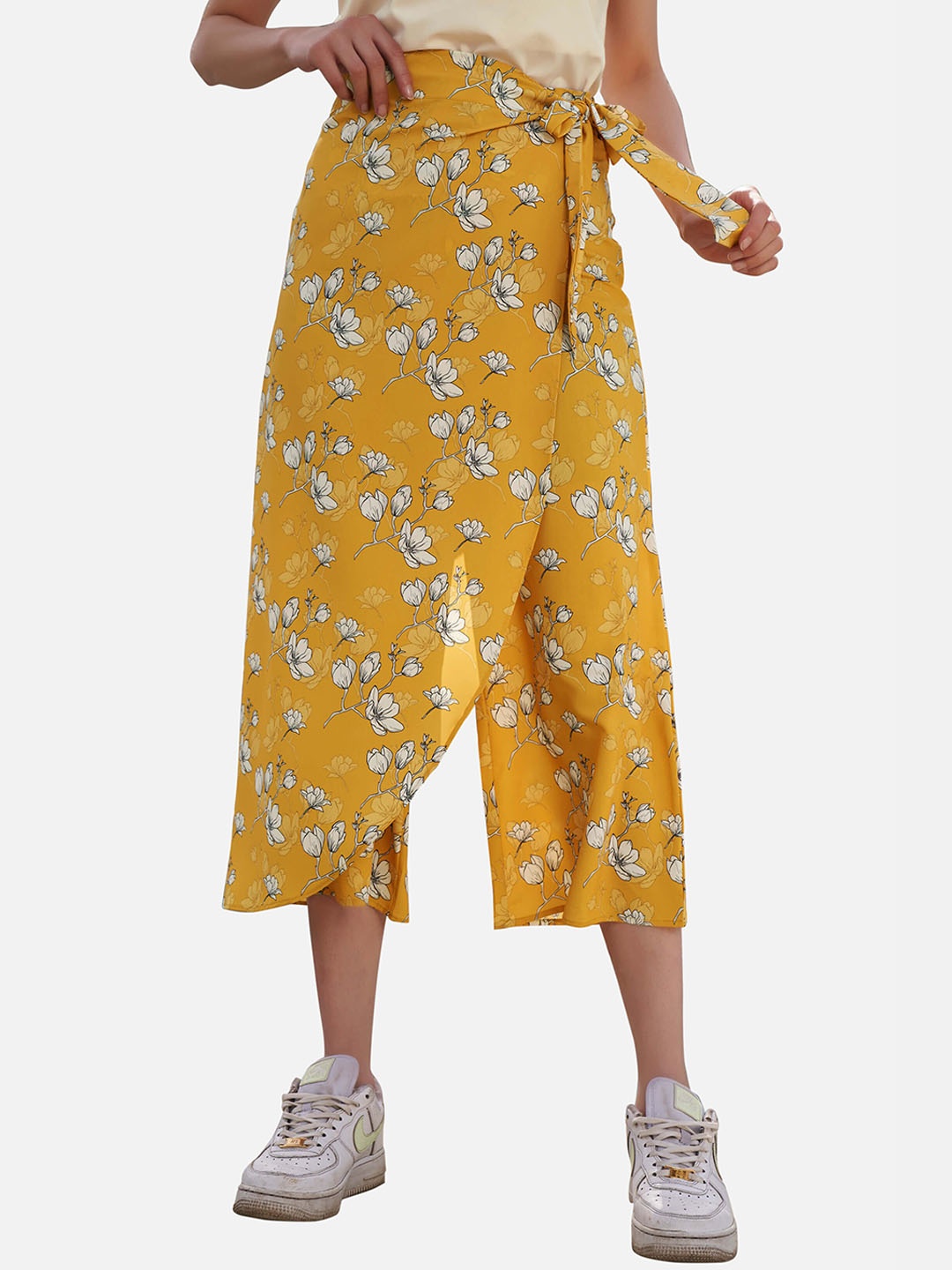 

NEOFAA Women Floral Printed Flared Culottes Trousers, Yellow