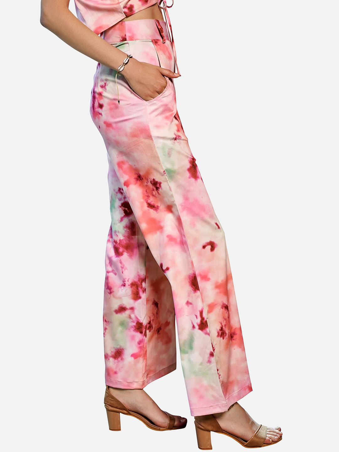 

NEOFAA Women Abstract Printed Flared Culottes Trouser, Pink