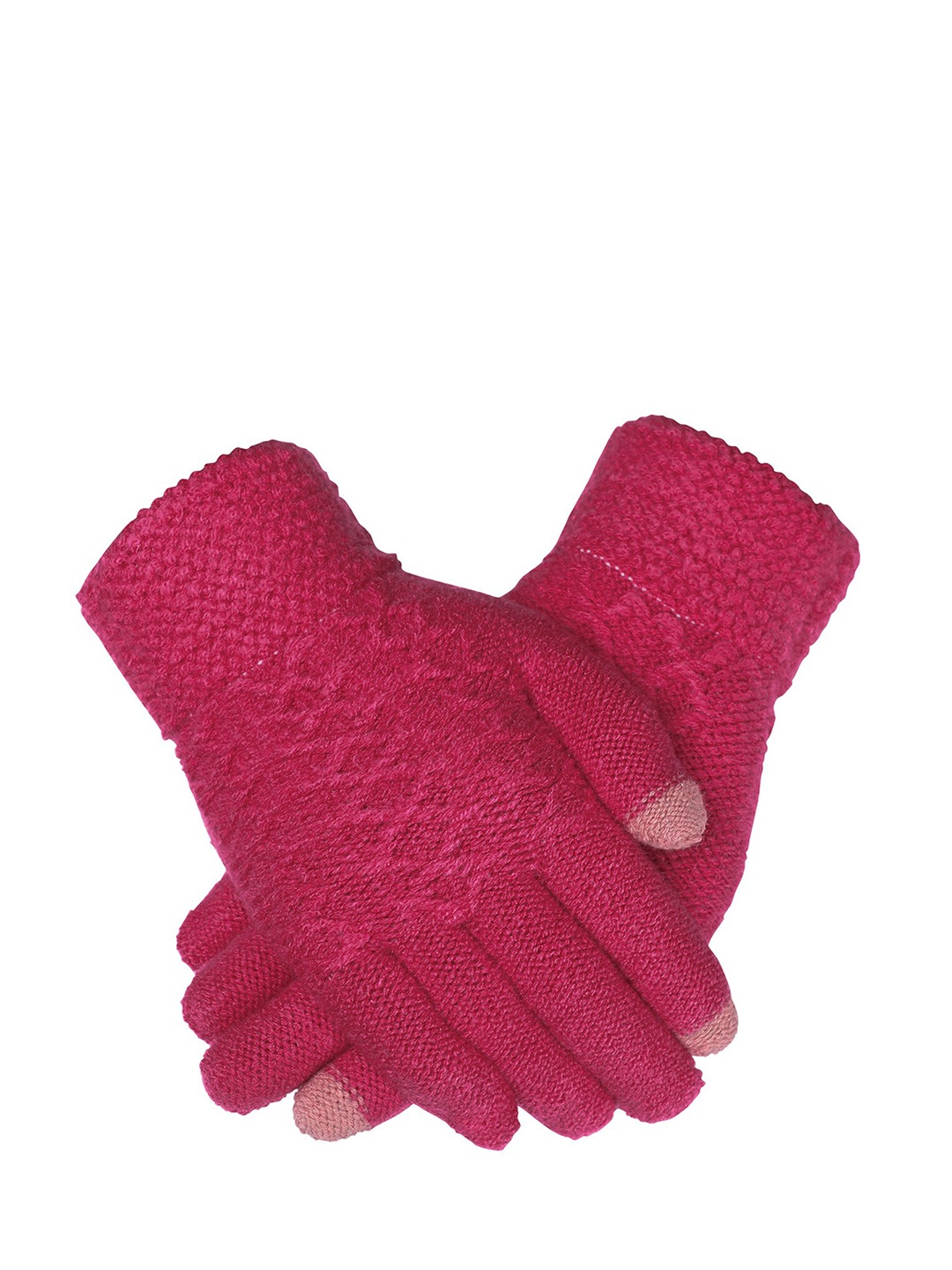 

LOOM LEGACY Women Self-Design Acrylic Winter Gloves, Magenta