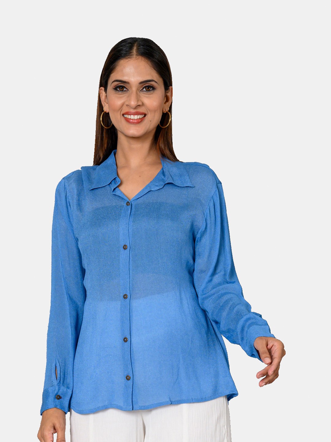 

WESTIFIED Spread Collar Shirt Style Top, Blue