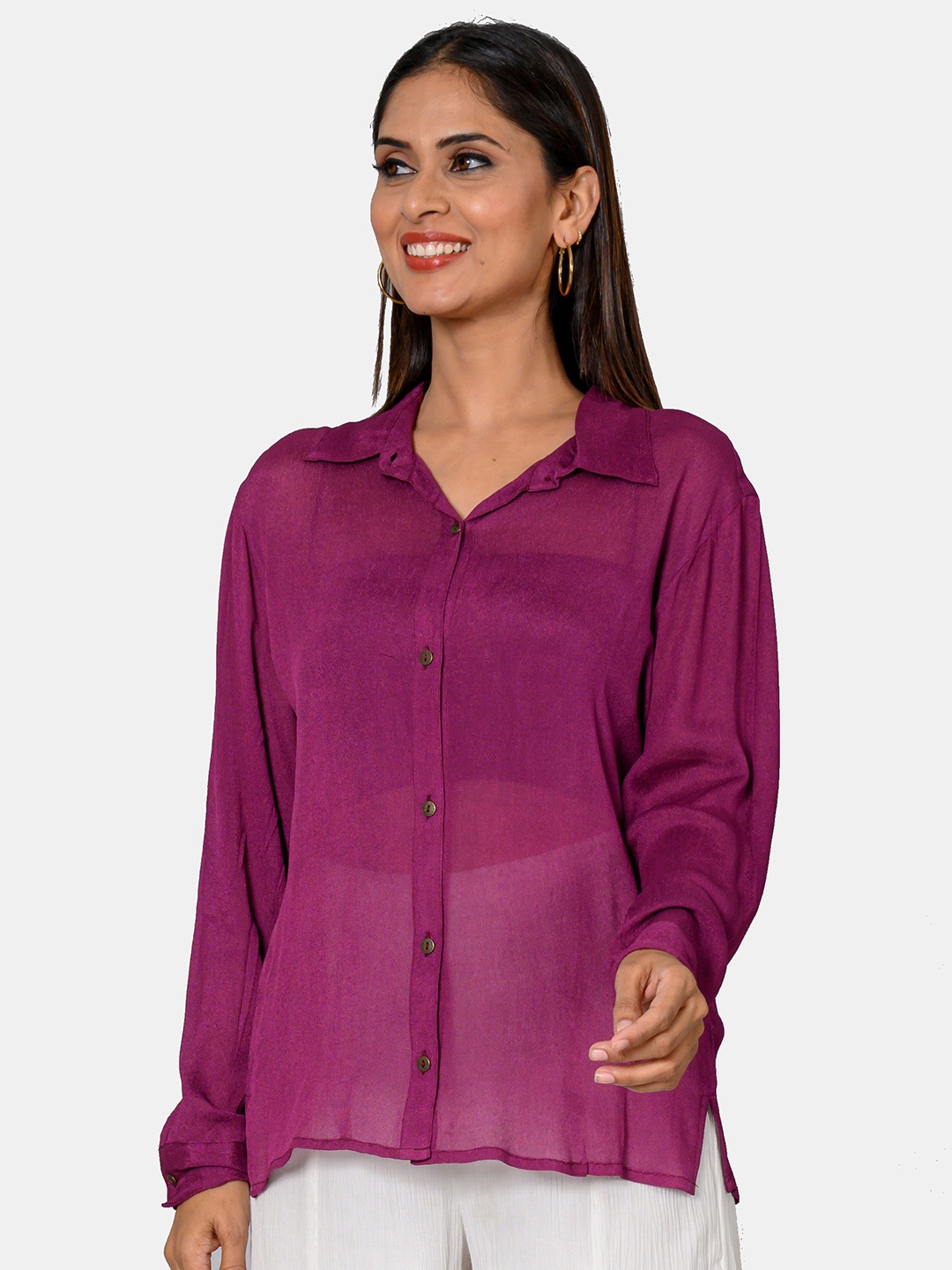 

WESTIFIED Crepe Shirt Style Top, Purple
