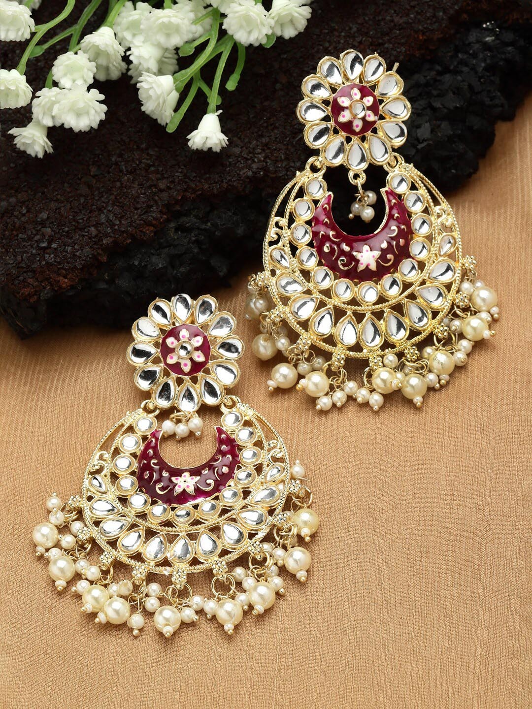 

Shining Diva Gold Plated Classic Chandbalis Drop Earrings, Maroon