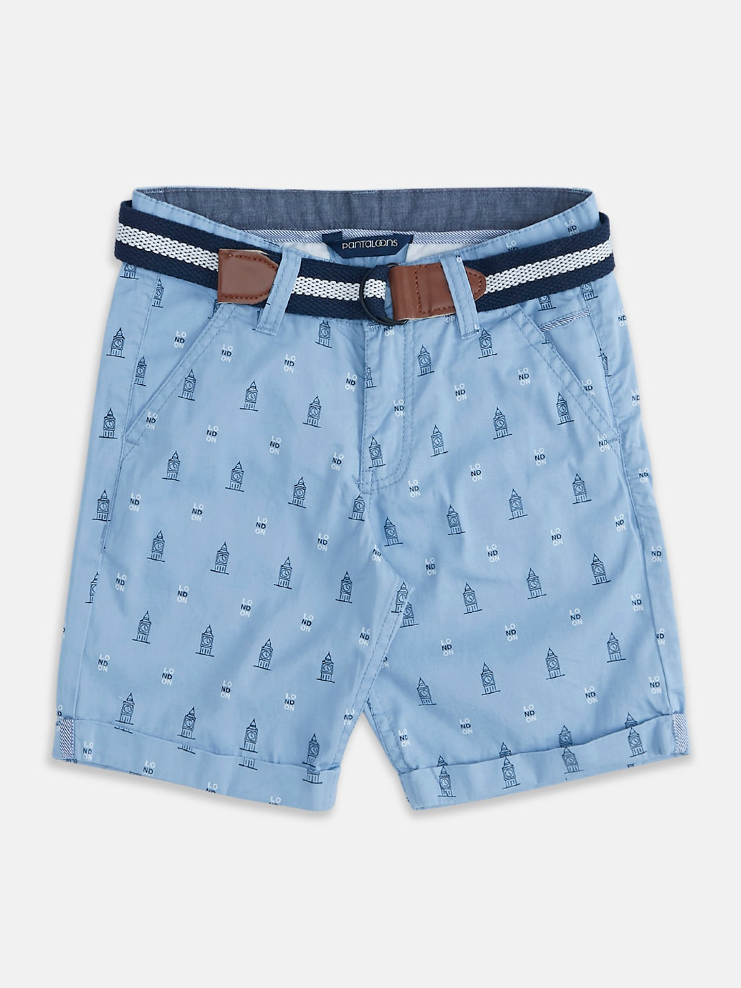 

Pantaloons Junior Boys Conversational Printed Cotton Regular Fit Shorts, Blue