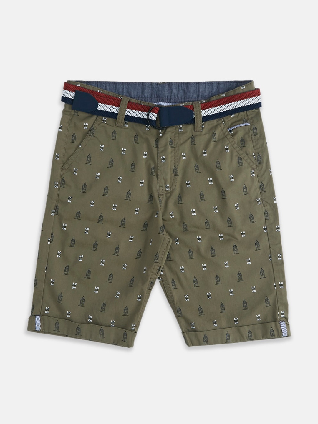 

Pantaloons Junior Boys Printed Cotton Regular Fit Chino Shorts, Olive