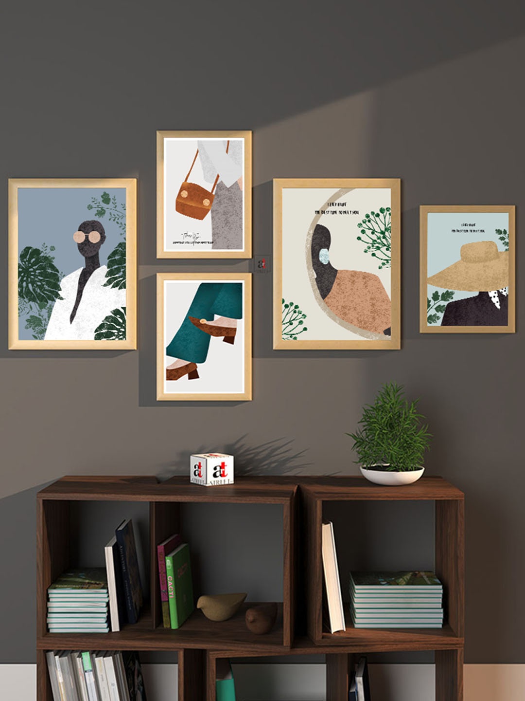 

Art Street 5 Pcs Green & White 5 Pieces African Lady Printed Framed Wall Art