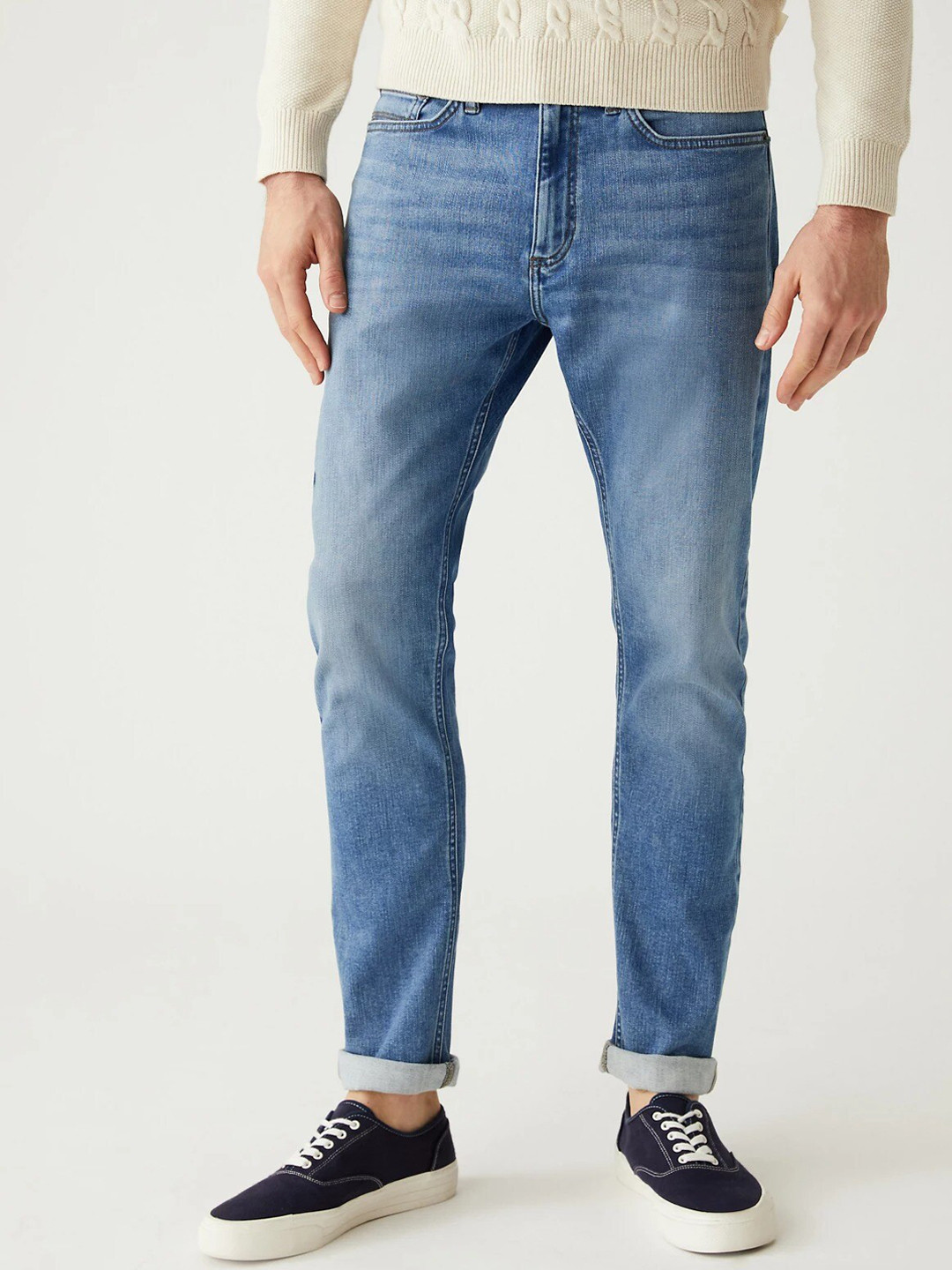 

Marks & Spencer Men Mid-Rise Slim Fit Light Fade Jeans, Blue