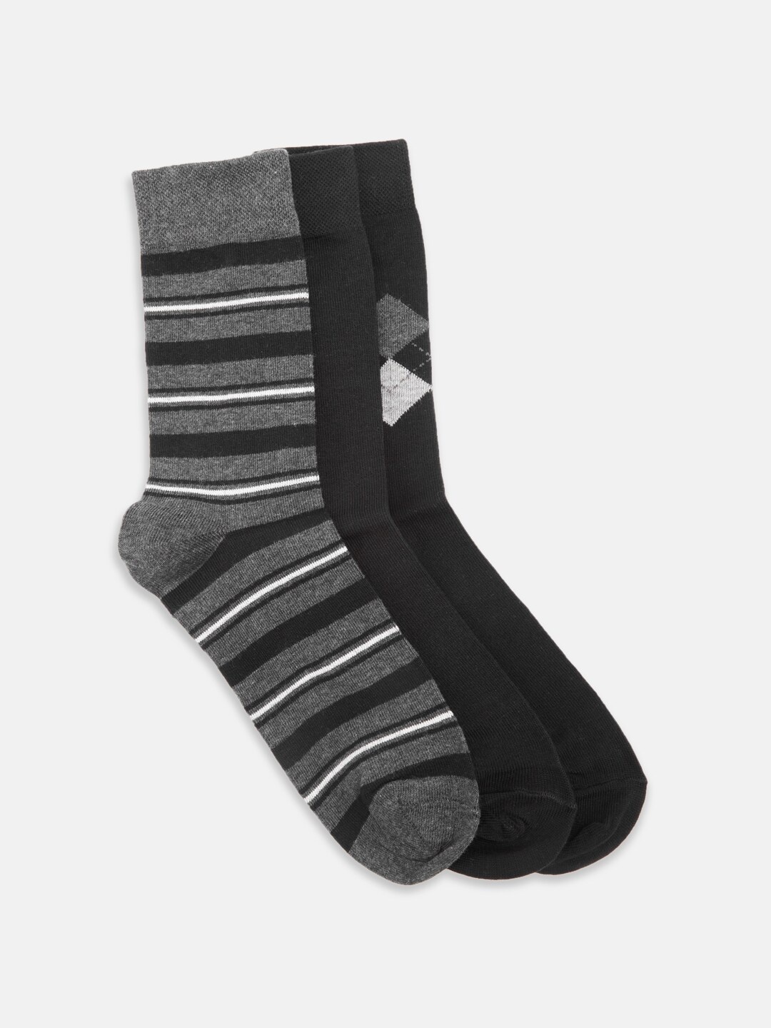 

BYFORD by Pantaloons Men Pack Of 3 Patterned Calf-Length Socks, Black