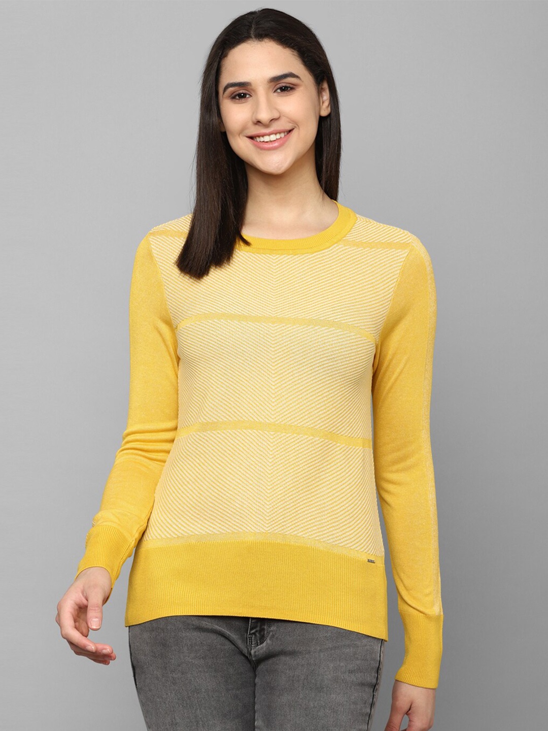 

Allen Solly Woman Self Designed Pullover Sweatshirt, Mustard