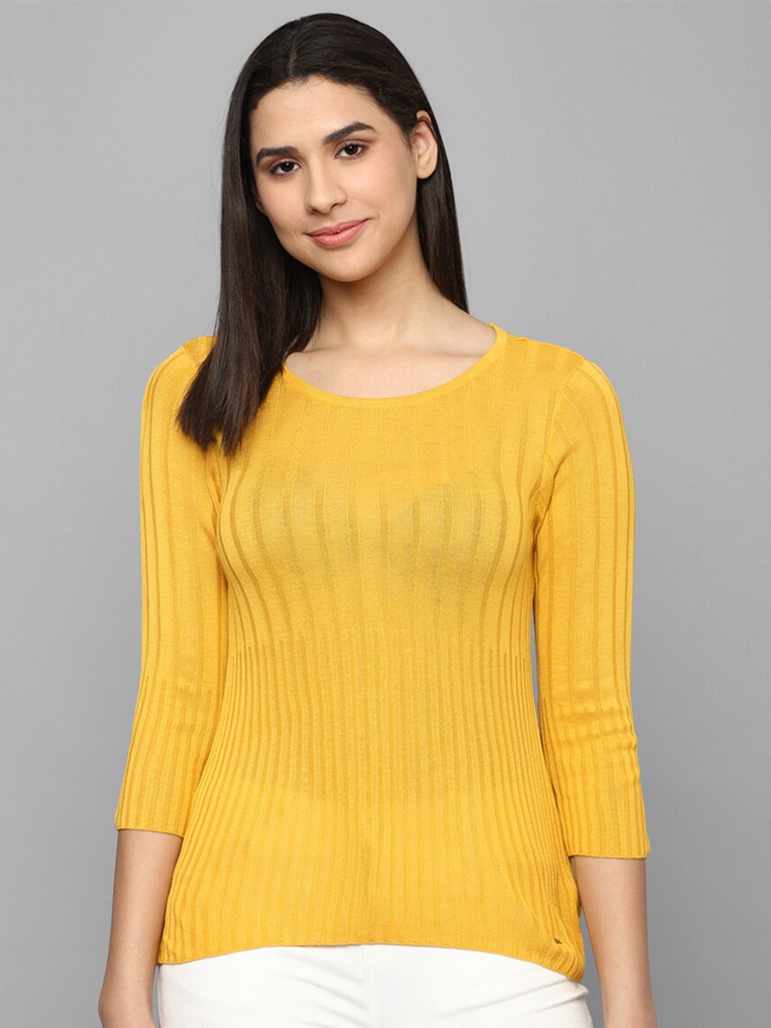 

Allen Solly Woman Striped Fitted Top, Yellow