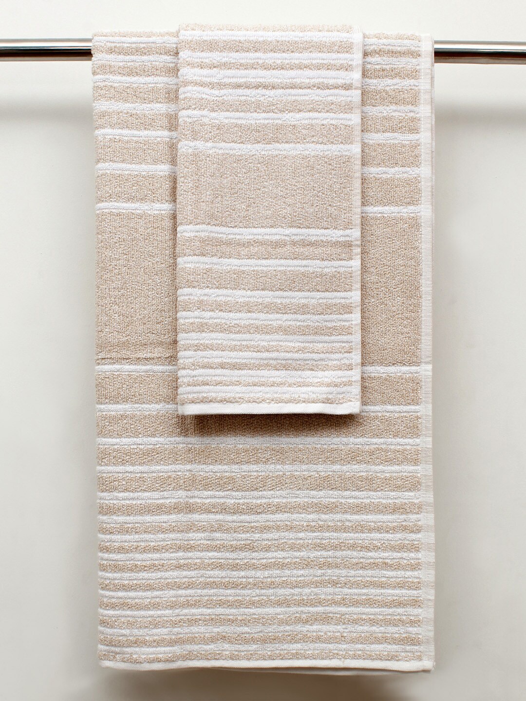 

AVI Living 4-Pcs Beige-Coloured & White Striped 500 GSM Pure Cotton Towels Set