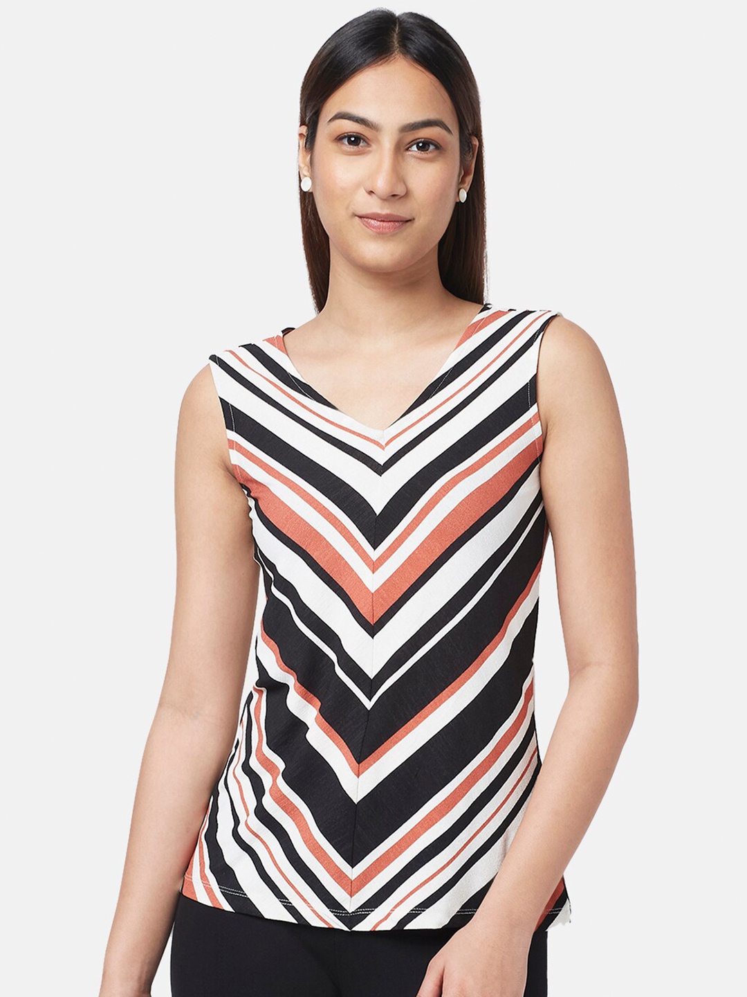 

Annabelle by Pantaloons Striped V-Neck Top, Black